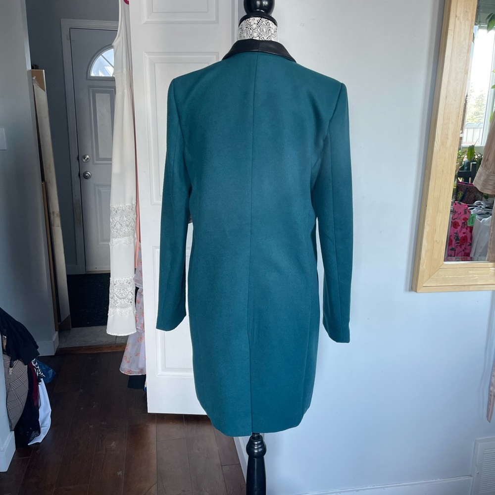 NWT BB Dakota Teal Coat Blazer Jacket With Real Leather Trim. Large. - Picture 7 of 10